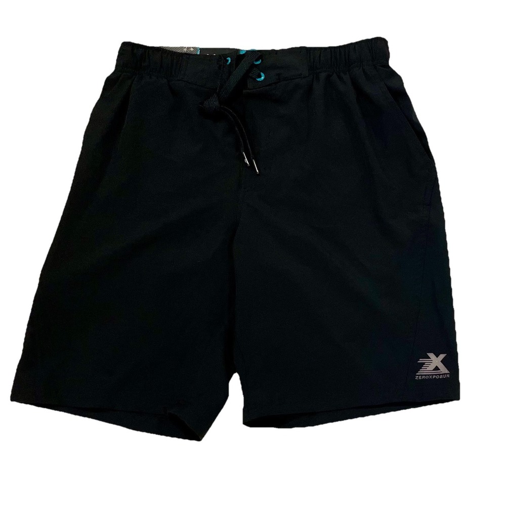 ZEROXPOSUR Black Shorts Mens Size Medium‎ M Side Pocket Elastic Waist Swim $48